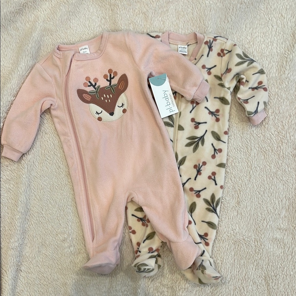 Pink and Cream Footies with Reindeer Design